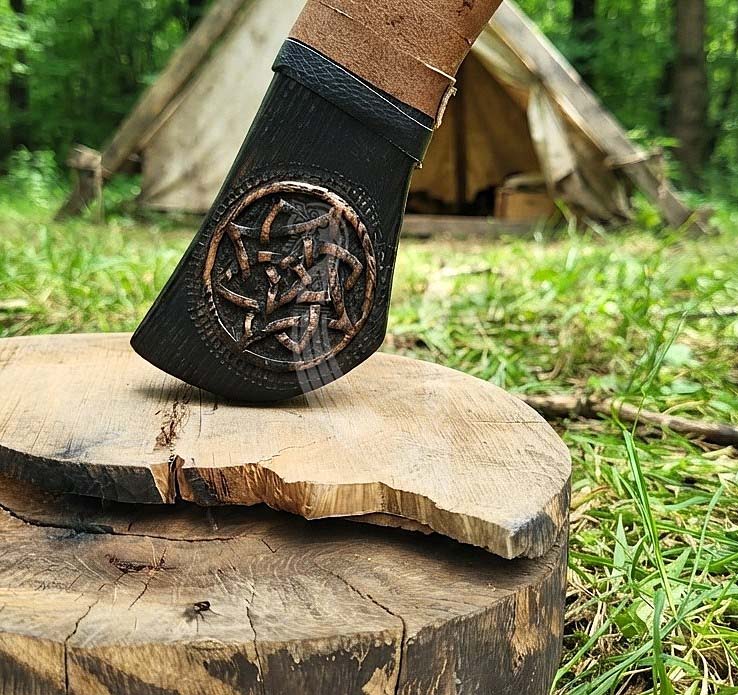 Ringerike-Style Viking Bearded Axe 30" | Curved Carved Haft & Flat Poll