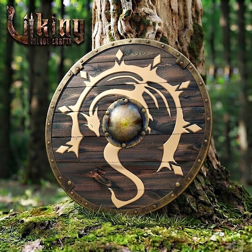 The Skjöldr of the Sun-Dragon Handcrafted Painted Dragon Viking Shield