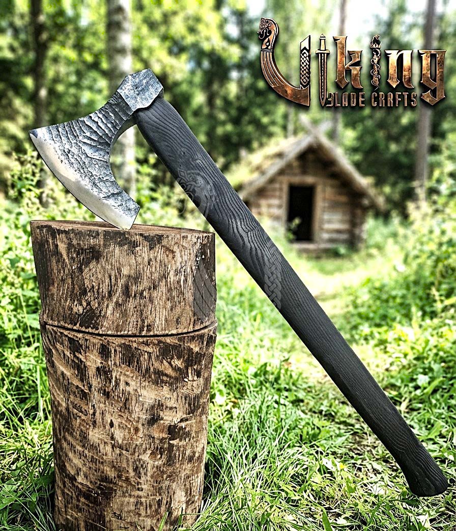 True Hand-Forged Viking Bearded Axe 30" | Fanned Broad-Beard Skeggøx