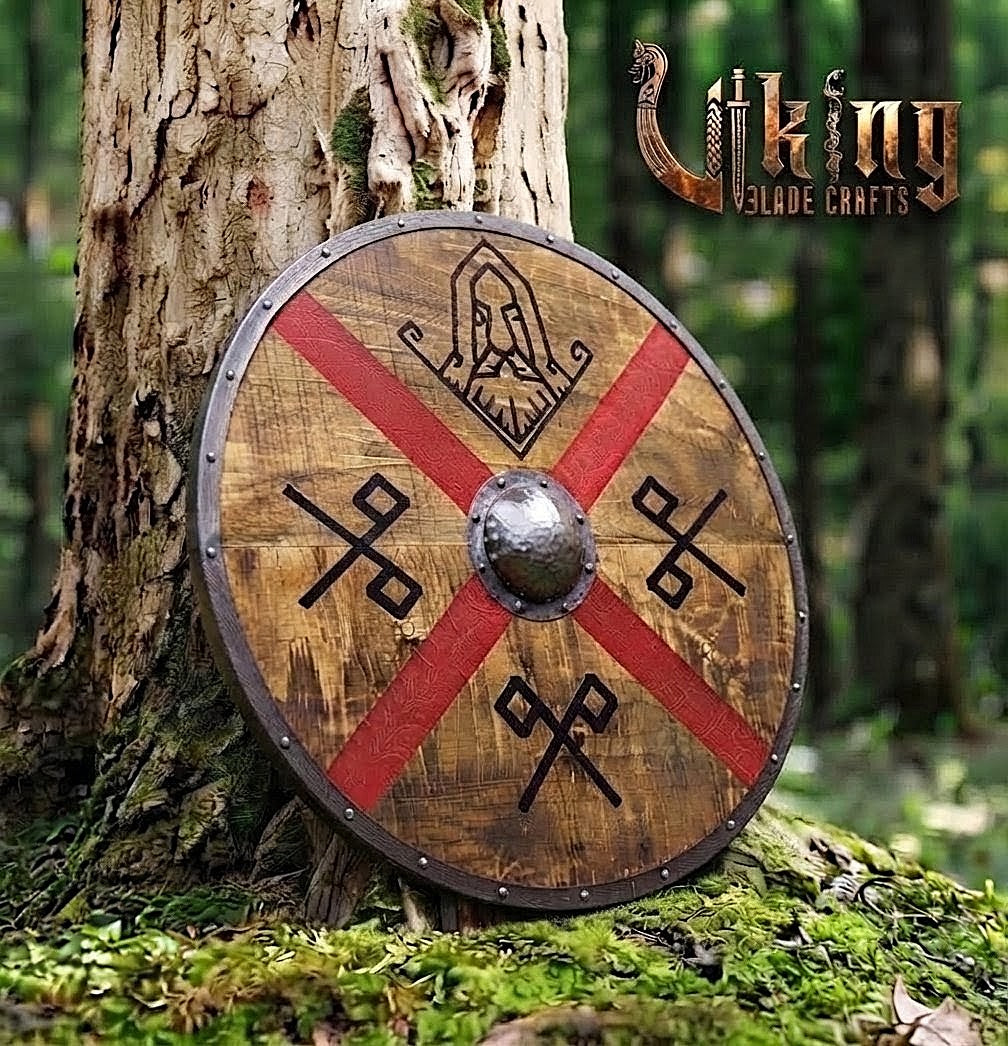 The Skjöldr of Asgard Red Cross & Runic God-Mask Viking Shield