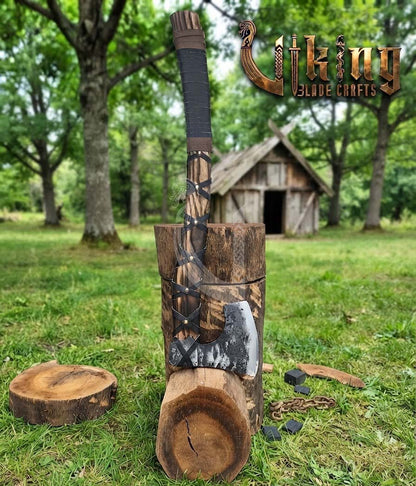 True Hand-Forged Viking Bearded Axe 30" | Leather-Wrapped Hooked Skeggøx