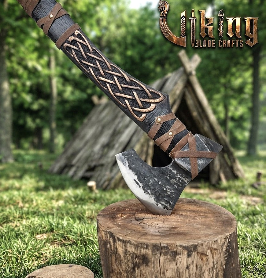 Ringerike-Style Viking Axe 30" | Hand-Forged Bearded Axe with Knotwork