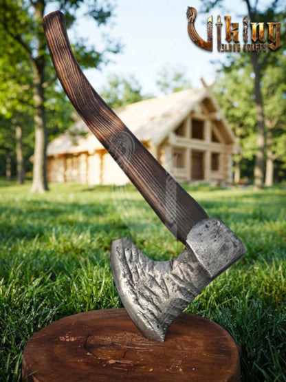 True Hand-Forged Viking Bearded Axe 30" | Curved Handle Skeggøx