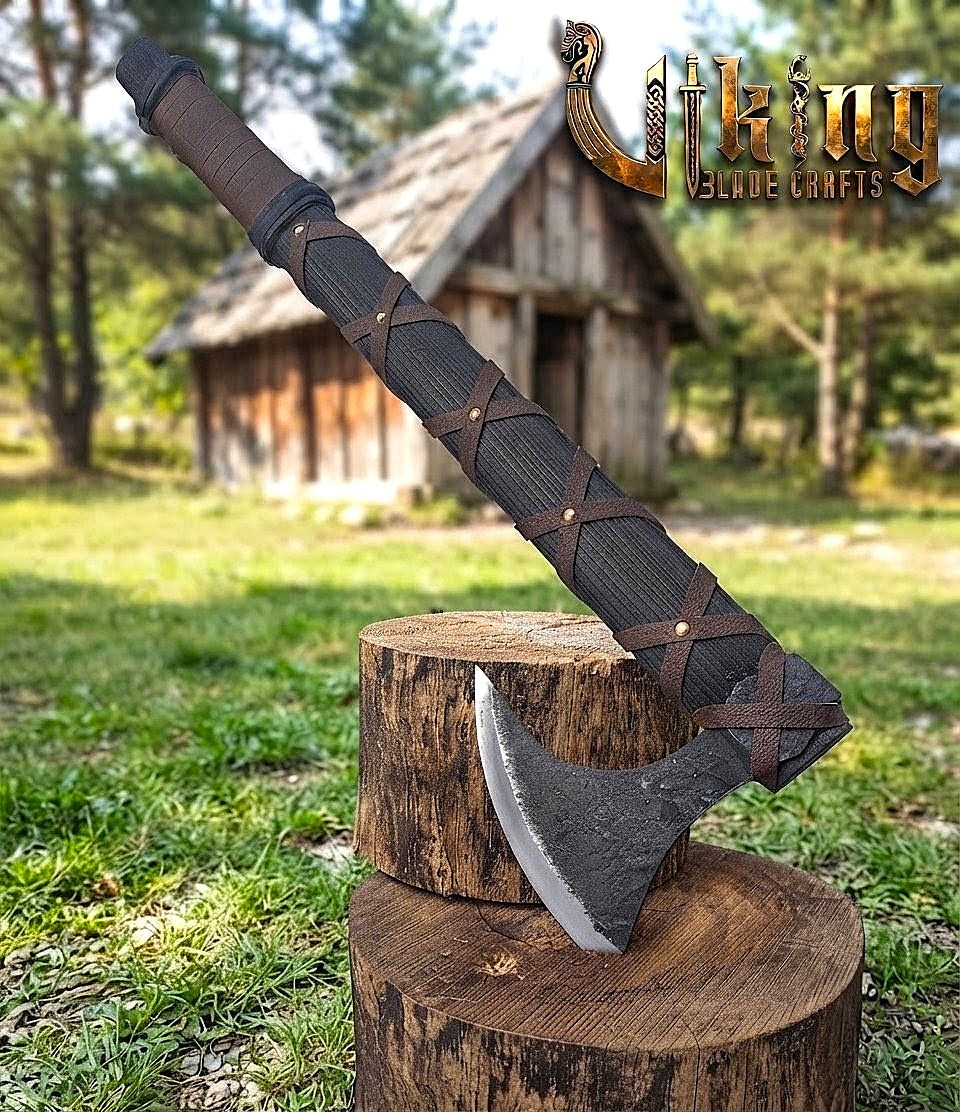 Ragnar-Inspired Viking Axe | Leather-Wrapped Bearded Axe