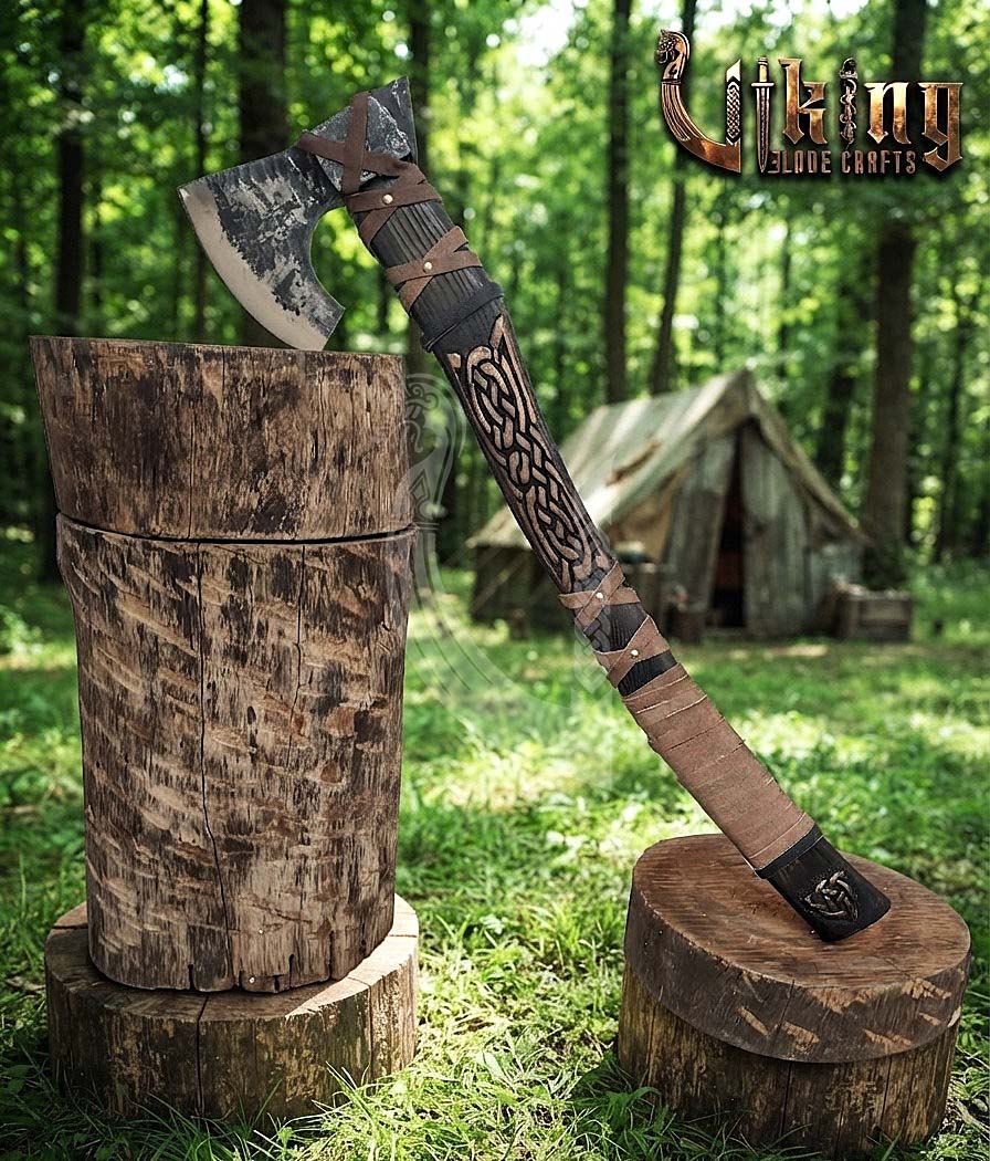 Oseberg-Style Viking Axe 30" | Hand-Forged Bearded Axe with Knotwork