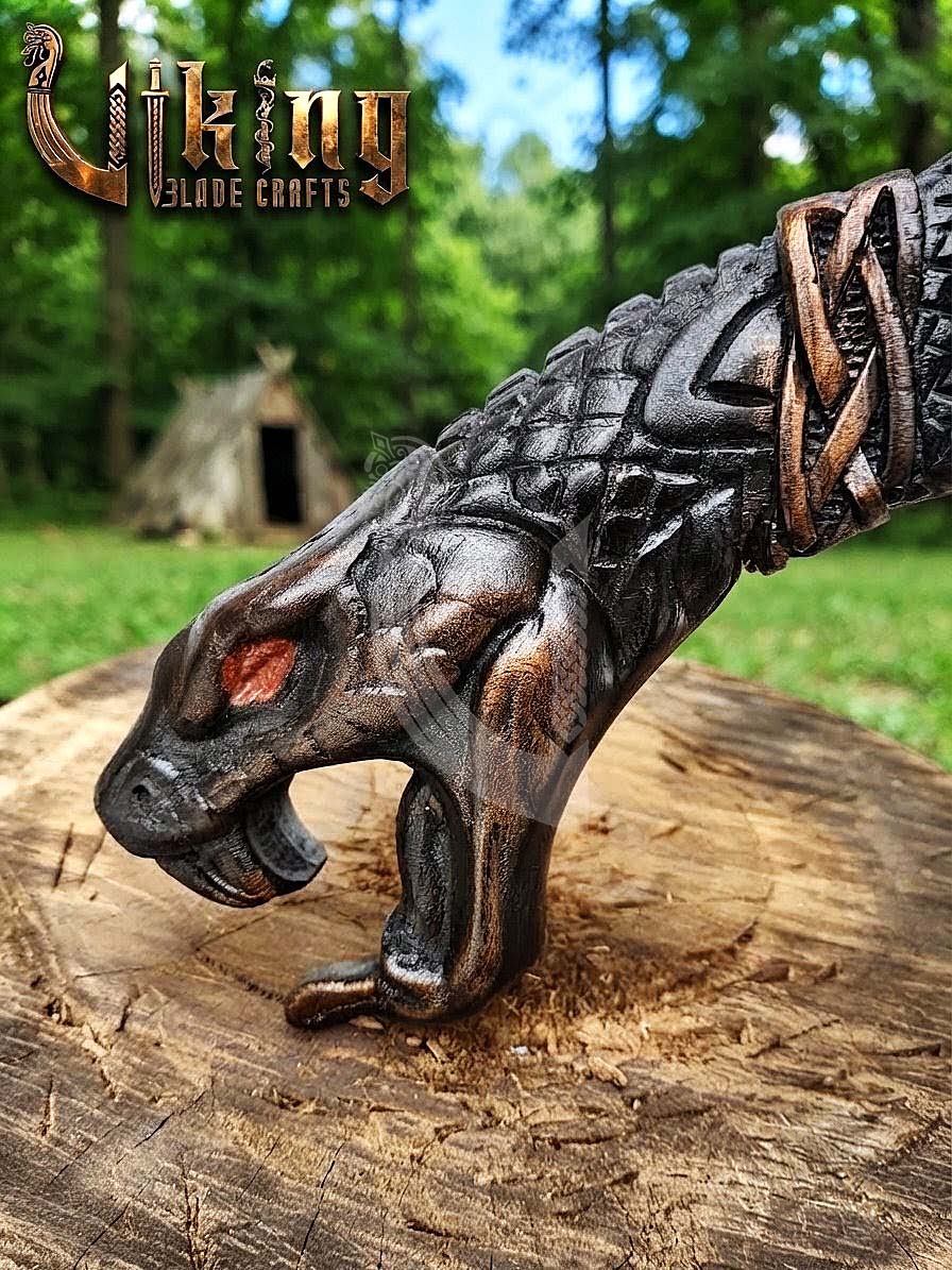 The Jormungandr Wrath 23" Hand-Forged Norse Serpent Carved Rosewood Axe