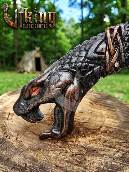 The Jormungandr Wrath 23" Hand-Forged Norse Serpent Carved Rosewood Axe