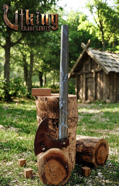 Ragnar-Inspired Viking Axe | Blue Engraved Ashwood Handle