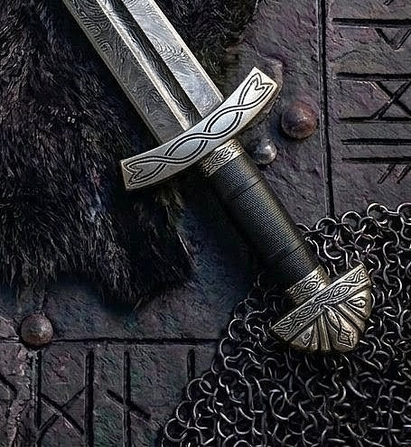 Damascus Steel Northmen Black Edition Viking Sword with Scabbard