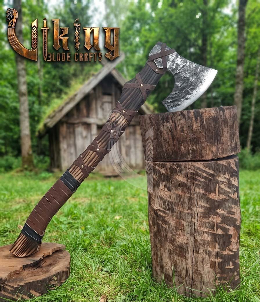True Hand-Forged Viking Bearded Axe 30" | Leather-Wrapped Ergonomic Skeggøx