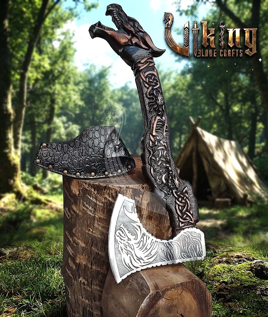 The Fáfnir Legacy 23" Hand-Forged 3D Carved Norse Dragon Axe