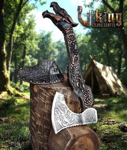 The Fáfnir Legacy 23" Hand-Forged 3D Carved Norse Dragon Axe