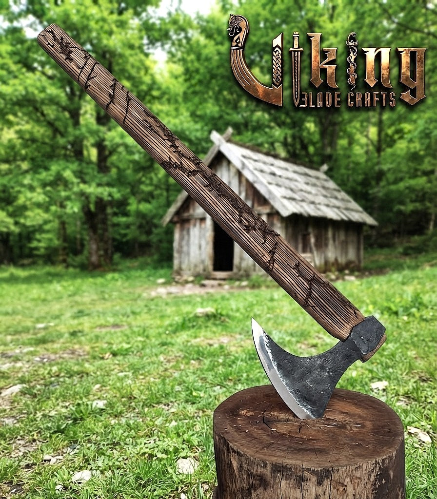 Ragnar-Inspired Viking Axe | Hand-Forged Bearded Axe | Ashwood