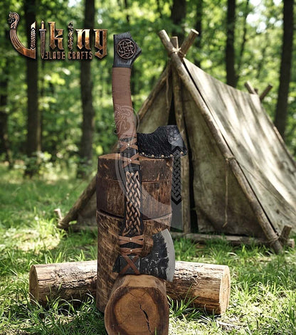 Borre-Style Viking Axe 30" | Hand-Forged Bearded Axe with Knotwork