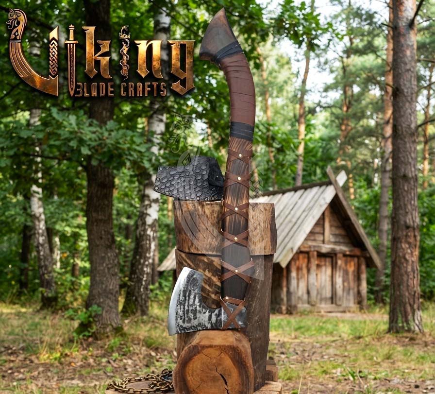 True Hand-Forged Viking Bearded Axe 30" | Leather-Wrapped Recurve Skeggøx