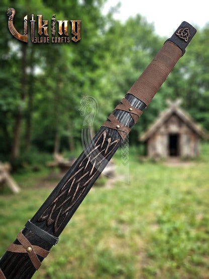 Ragnar-Inspired Viking Axe | Hand-Forged Knotwork Carved Ashwood