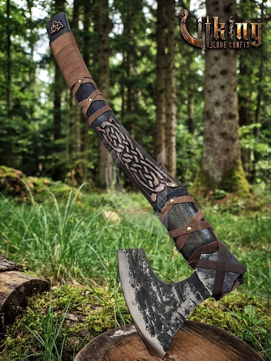 Jelling-Style Viking Axe 30" | Hand-Forged Bearded Axe with Carved Ashwood