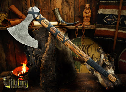 Handmade 36" Long Viking Battle Axe – High Carbon Steel Blade & Wooden Handle