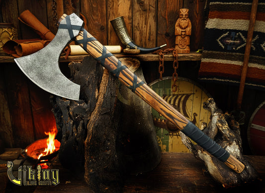 Handmade 36" Long Viking Battle Axe – High Carbon Steel Blade & Wooden Handle
