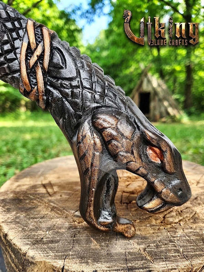 The Jormungandr Wrath 23" Hand-Forged Norse Serpent Carved Rosewood Axe