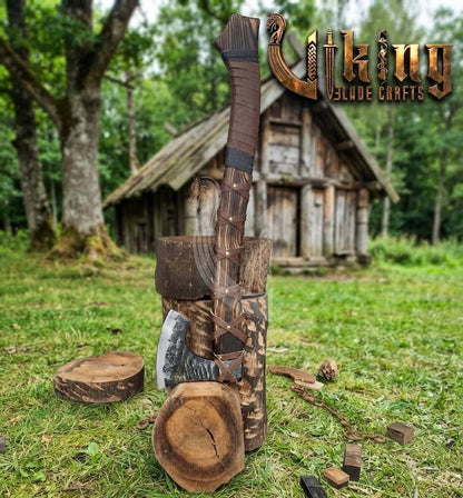 True Hand-Forged Viking Bearded Axe 30" | Leather-Wrapped Fanned Skeggøx