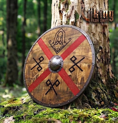 The Skjöldr of Asgard Red Cross & Runic God-Mask Viking Shield