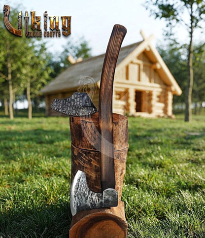 True Hand-Forged Viking Bearded Axe 30" | Curved Handle Skeggøx