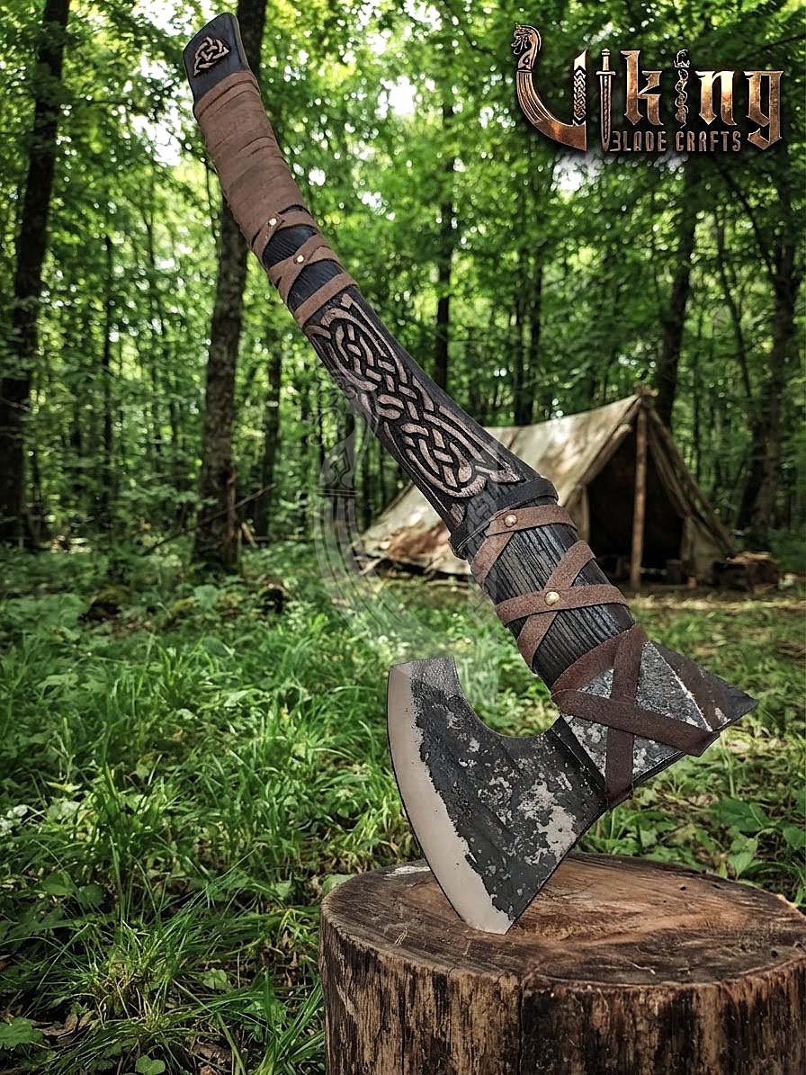 Oseberg-Style Viking Axe 30" | Hand-Forged Bearded Axe with Knotwork