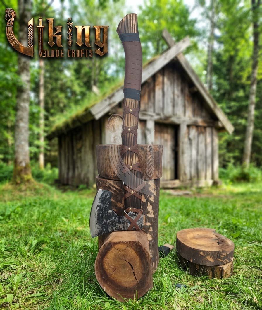 True Hand-Forged Viking Bearded Axe 30" | Leather-Wrapped Ergonomic Skeggøx