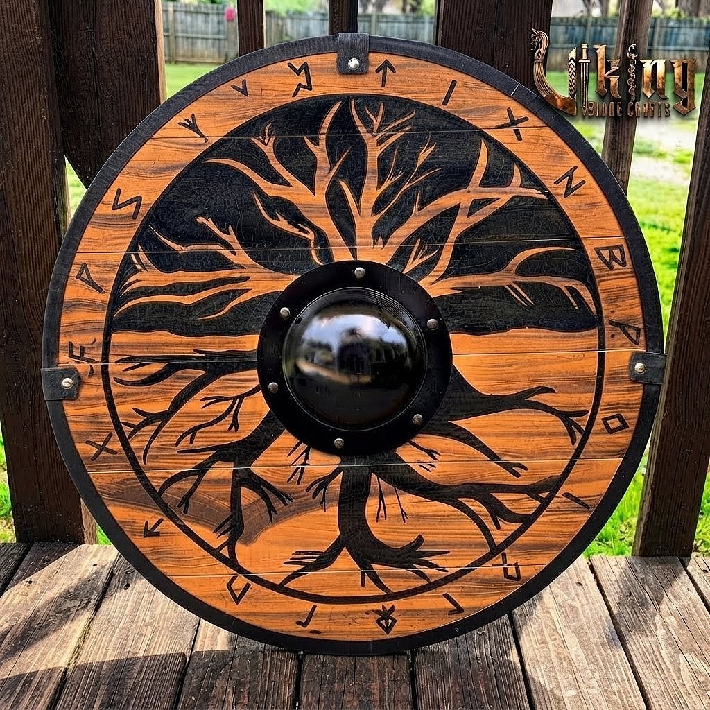 The Yggdrasil Core Hand-Carved Tree of Life Viking Shield
