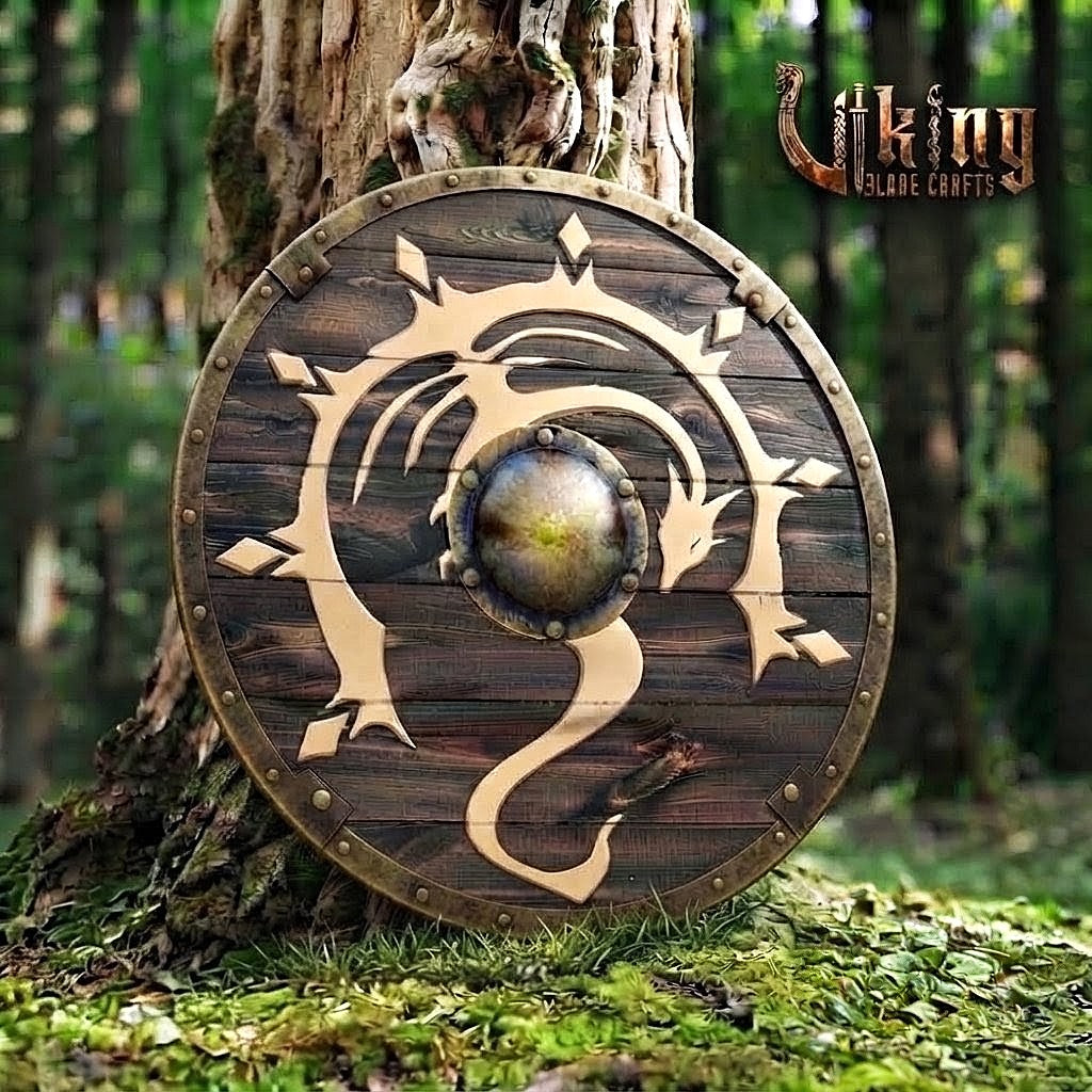 The Skjöldr of the Sun-Dragon Handcrafted Painted Dragon Viking Shield
