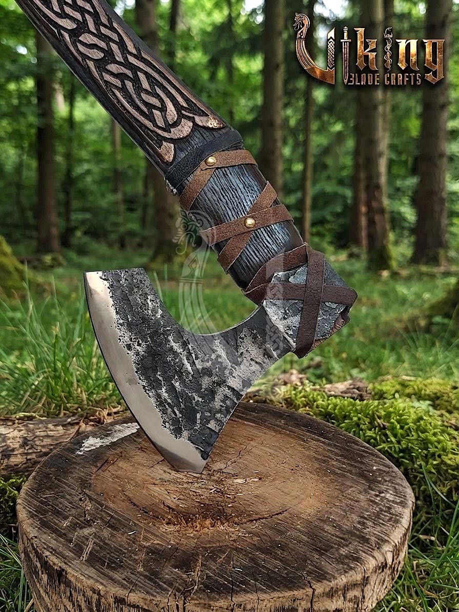 Jelling-Style Viking Axe 30" | Hand-Forged Bearded Axe with Carved Ashwood