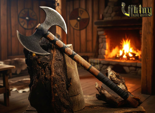 Handmade Viking Warrior Double-Headed 33"Inches Axe & Leather Cover