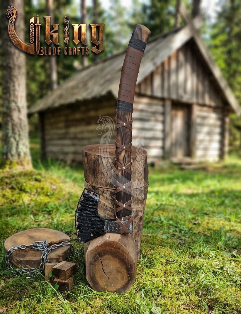 True Hand-Forged Viking Bearded Axe 30" | Leather-Wrapped Fanned Skeggøx