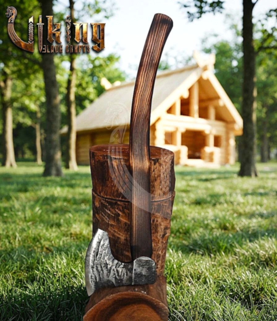 True Hand-Forged Viking Bearded Axe 30" | Curved Handle Skeggøx