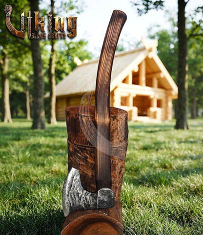 True Hand-Forged Viking Bearded Axe 30" | Curved Handle Skeggøx