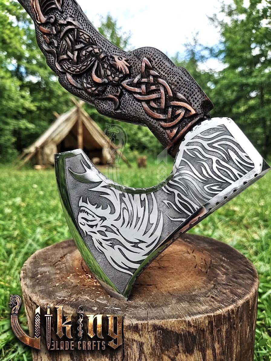 The Fáfnir Legacy 23" Hand-Forged 3D Carved Norse Dragon Axe
