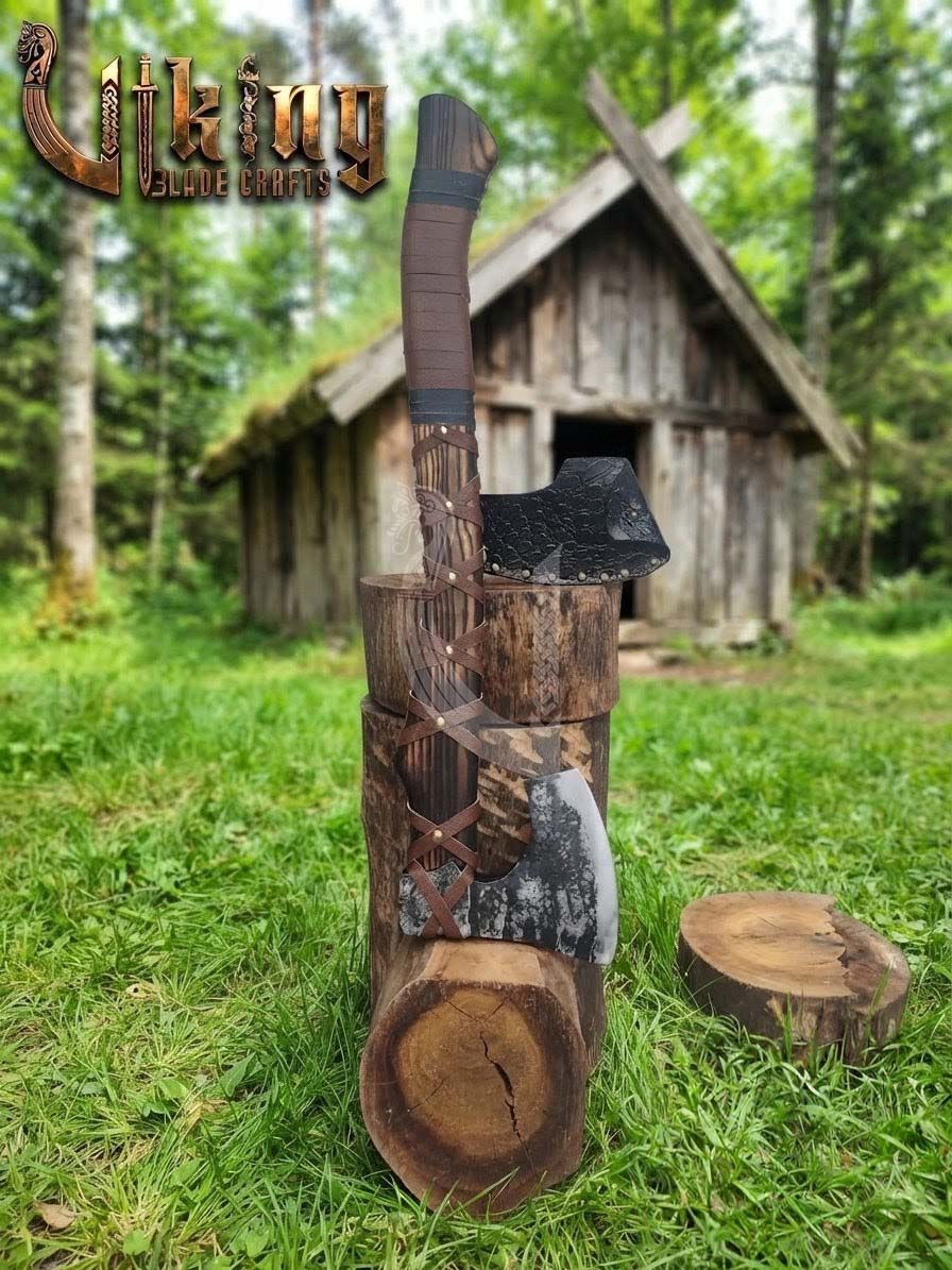True Hand-Forged Viking Bearded Axe 30" | Leather-Wrapped Ergonomic Skeggøx