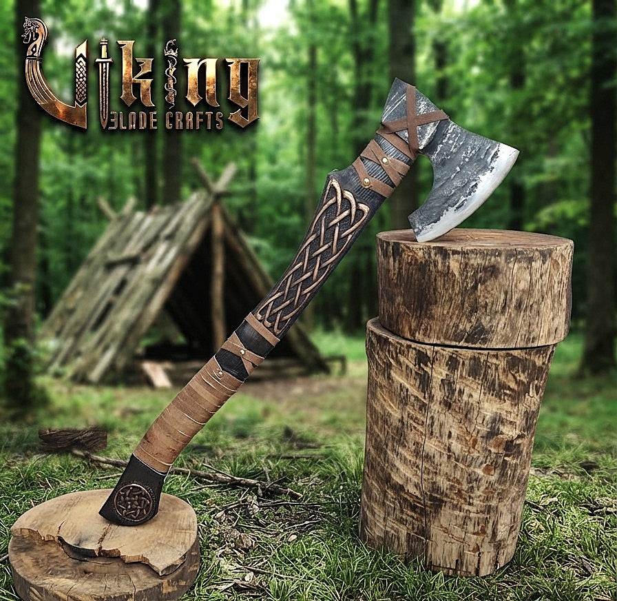 Ringerike-Style Viking Axe 30" | Hand-Forged Bearded Axe with Knotwork