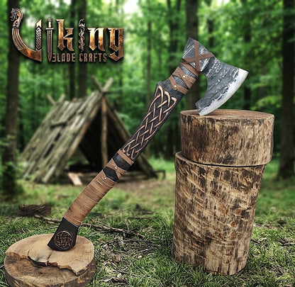 Ringerike-Style Viking Axe 30" | Hand-Forged Bearded Axe with Knotwork