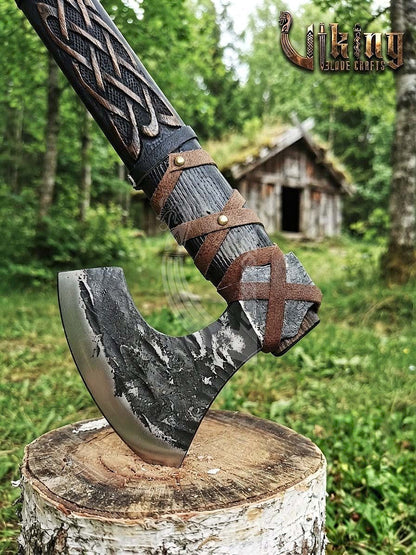 Mammen-Style Viking Axe 30" | Hand-Forged Bearded Axe with Carved Ashwood