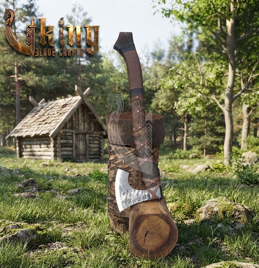 True Hand-Forged Viking Bearded Axe 30" | Leather-Wrapped Hammer-Peened Skeggøx