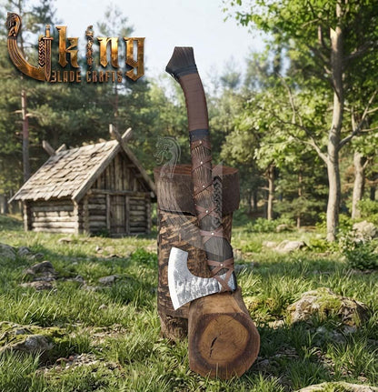 True Hand-Forged Viking Bearded Axe 30" | Leather-Wrapped Hammer-Peened Skeggøx