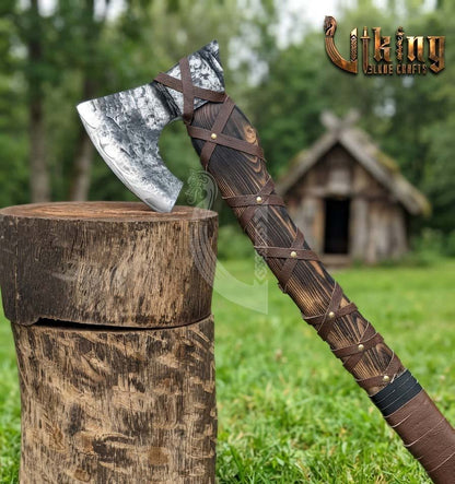 True Hand-Forged Viking Bearded Axe 30" | Leather-Wrapped Sculpted Skeggøx