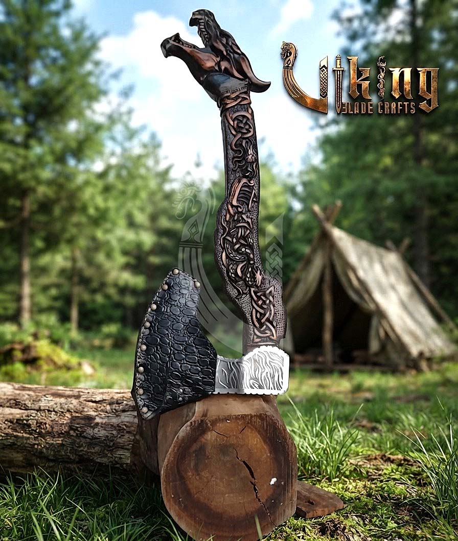 The Fáfnir Legacy 23" Hand-Forged 3D Carved Norse Dragon Axe