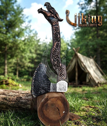 The Fáfnir Legacy 23" Hand-Forged 3D Carved Norse Dragon Axe