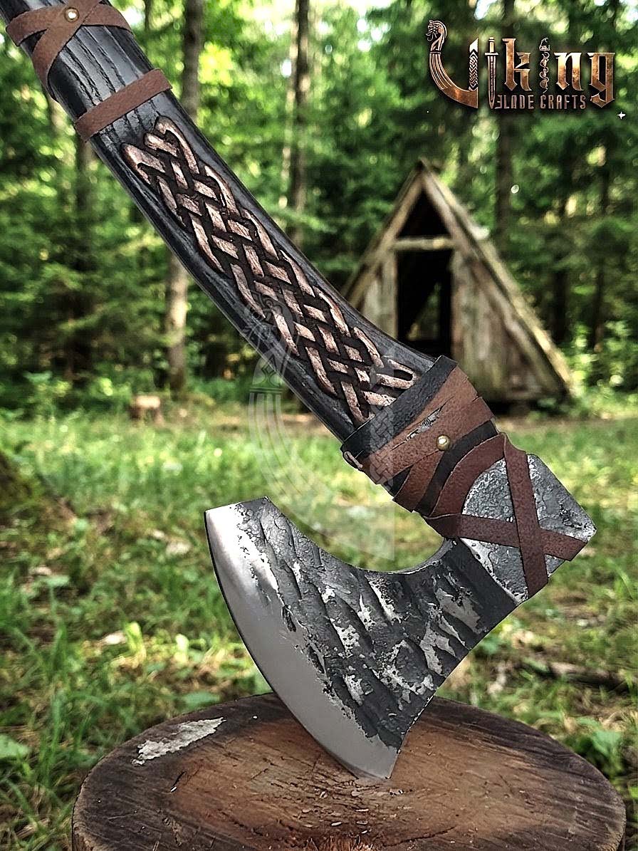 Jelling-Style Viking Bearded Axe 30" | Curved Carved Haft & Flat Poll