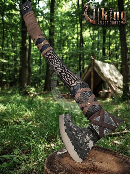 Oseberg-Style Viking Axe 30" | Hand-Forged Bearded Axe with Knotwork
