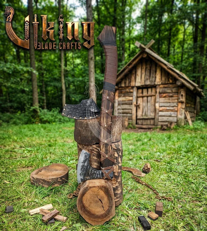 True Hand-Forged Viking Bearded Axe 30" | Leather-Wrapped Fanned Skeggøx