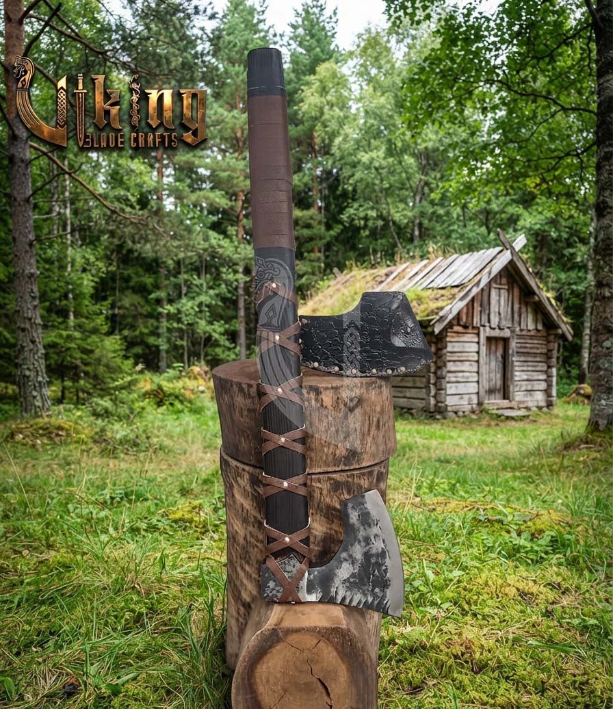 True Hand-Forged Viking Bearded Axe 30" | Leather-Wrapped Corrugated Skeggøx